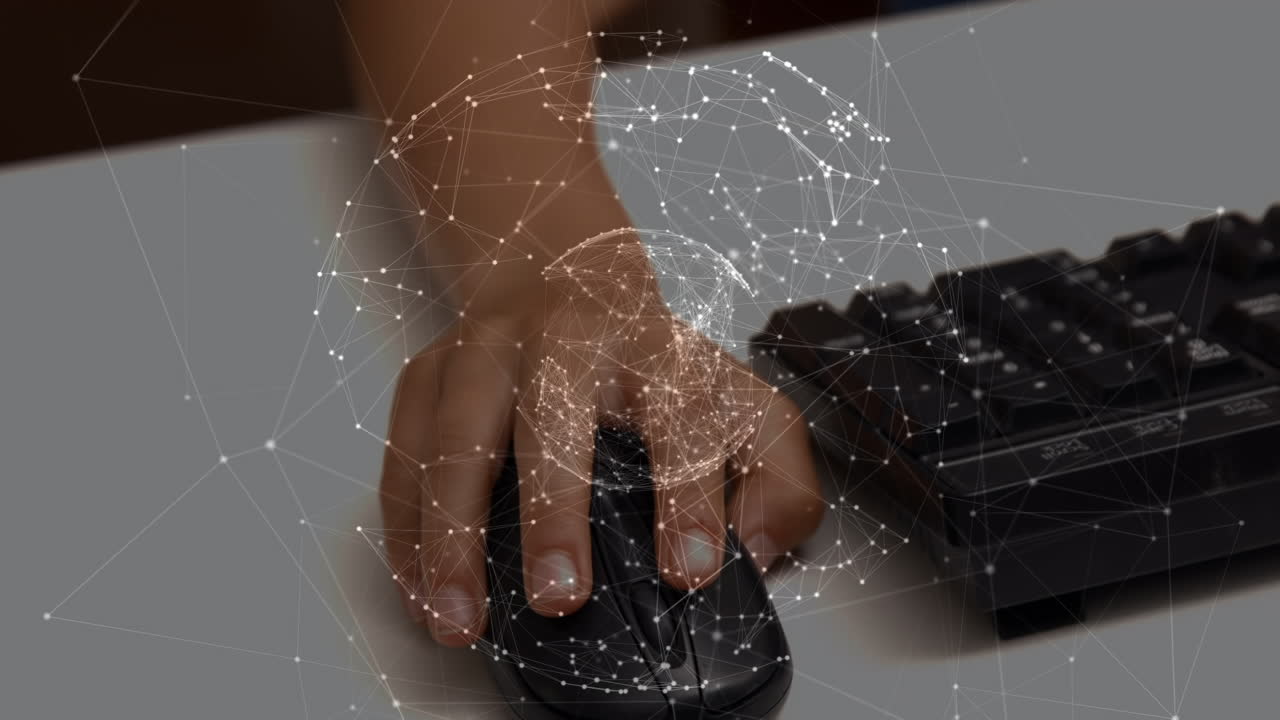 Animation of moving shapes over caucasian schoolboy using computer