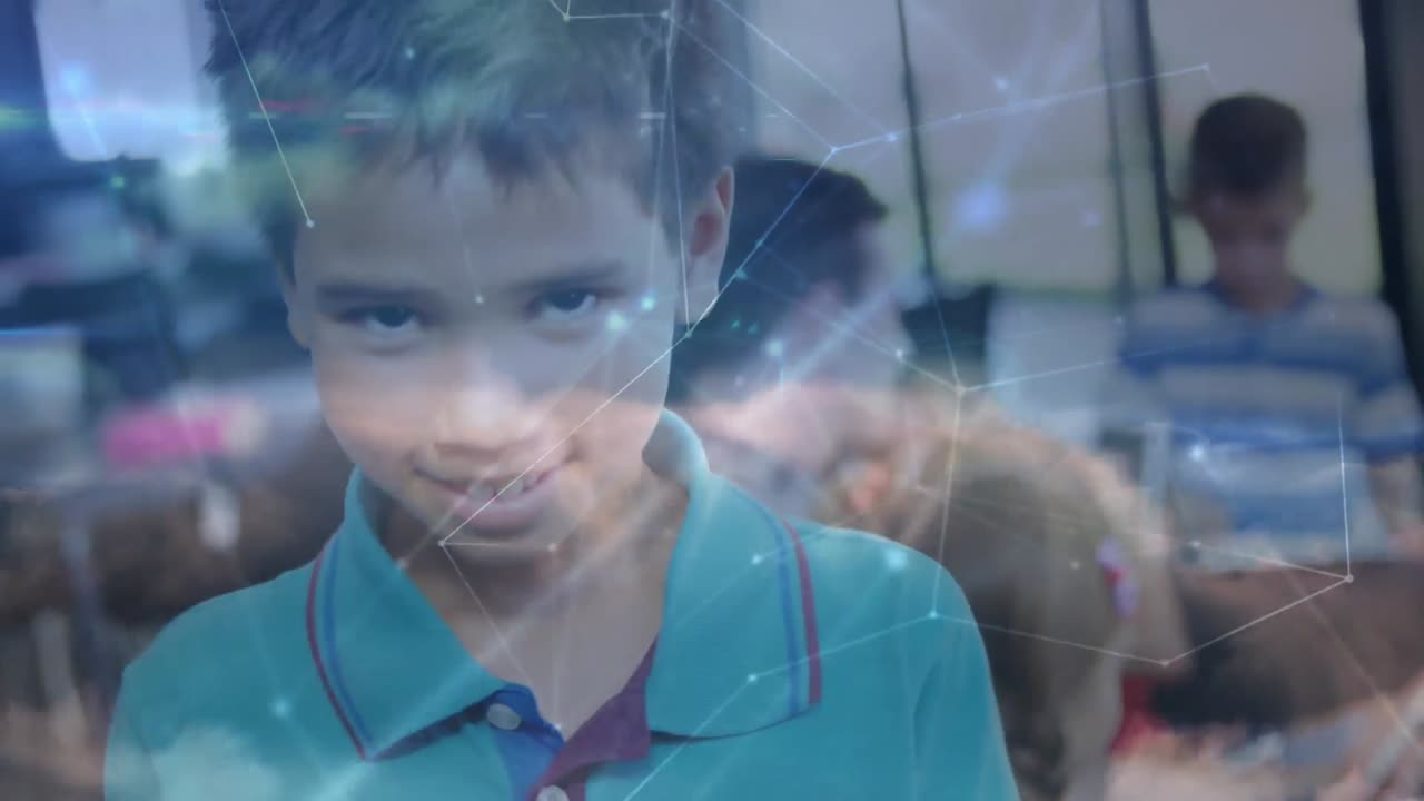 학교 소년에 대한 연결 네트워크의 애니메이션