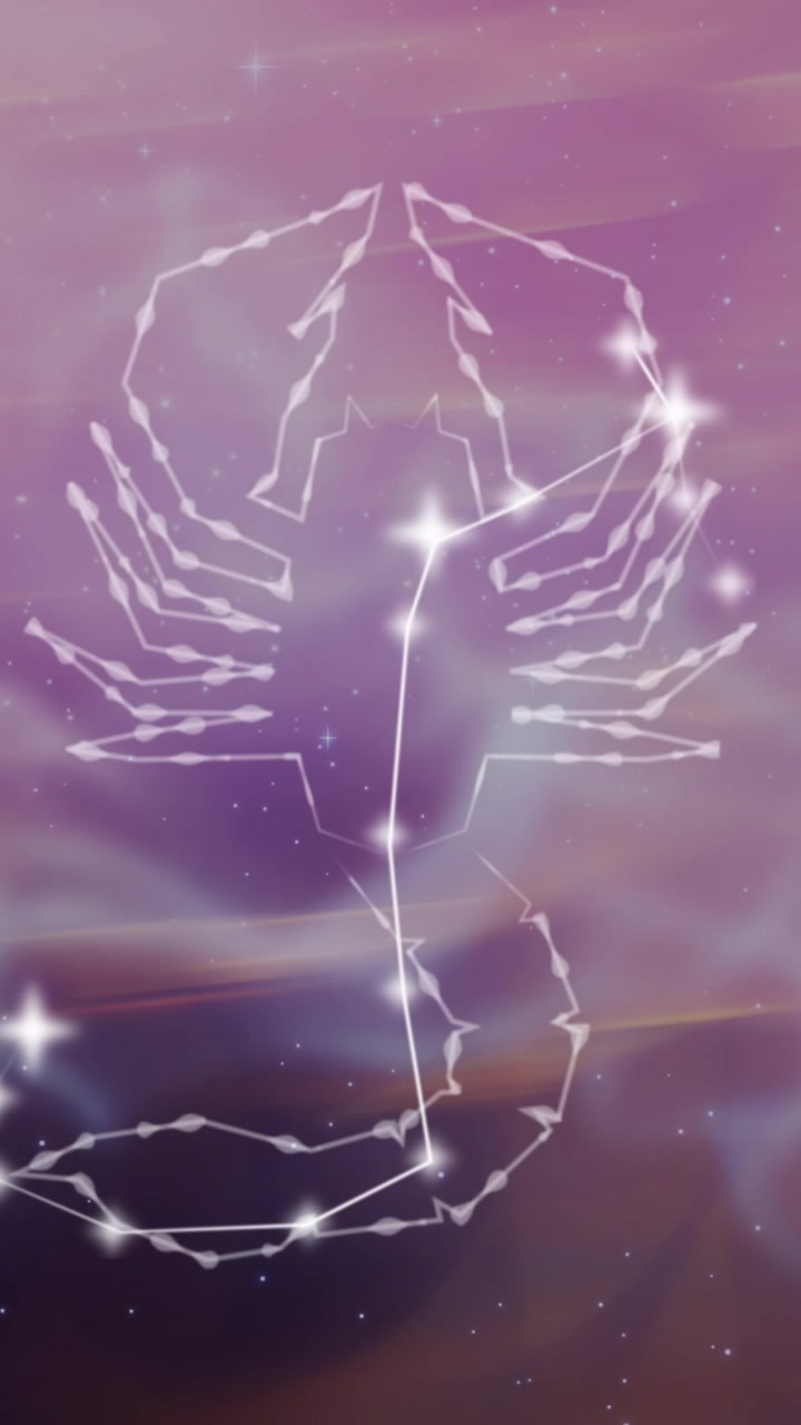 Animazione del segno zodiacale Scorpione su nuvole di fumo sullo sfondo