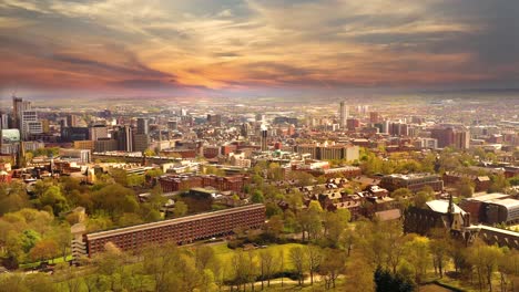 beautiful urban cityscape with scenic sunset at leeds, west yorkshire, england