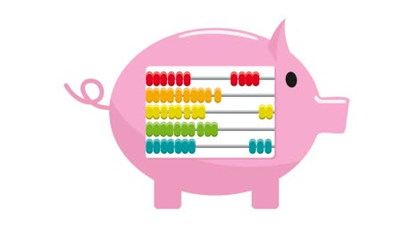 calculate how to invest your savings. colorful abacus inside a piggy bank. isolated animated illustration, loopable element