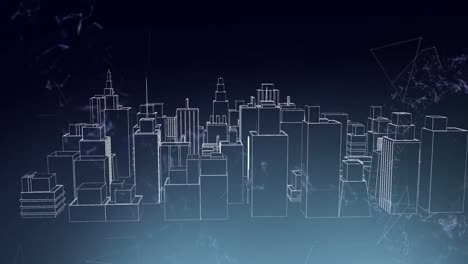 animation of city drawing spinning over cityscape