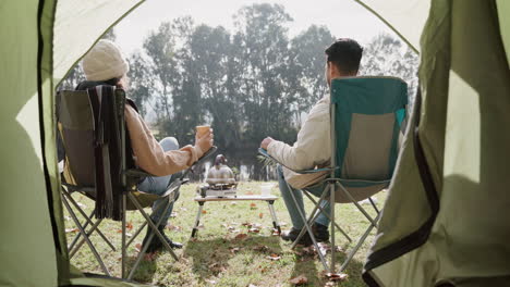 relax, back and a couple camping in nature