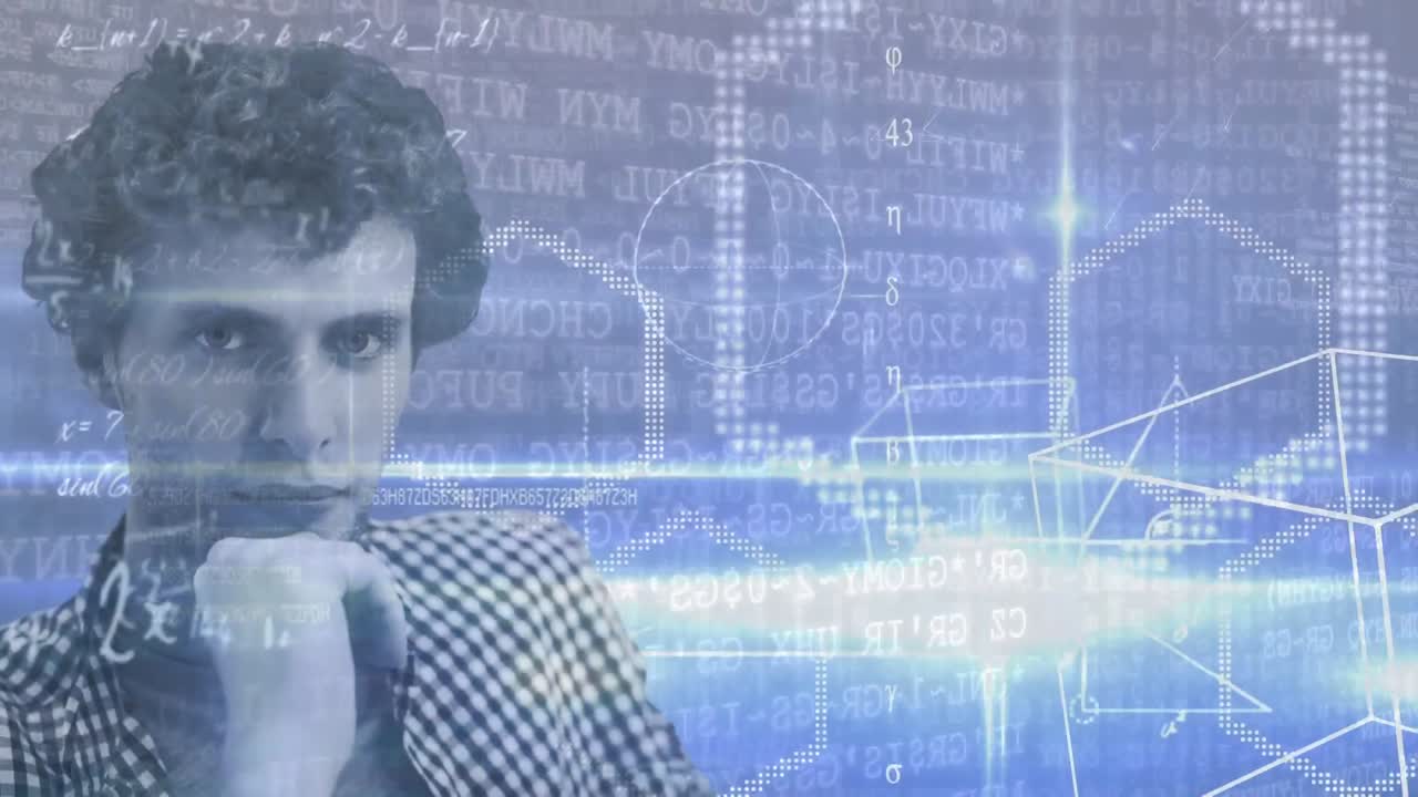 Portrait of man with scientific data processing