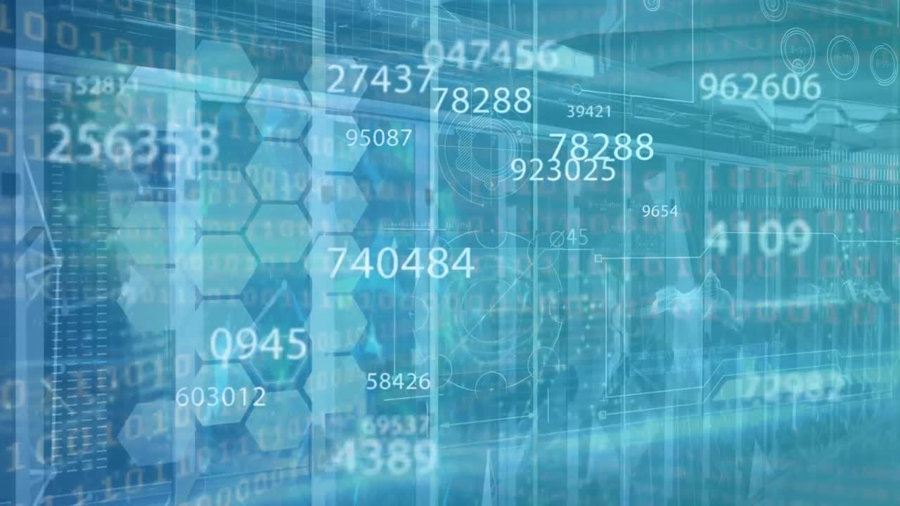 Animación del procesamiento de datos sobre la sala de servidores