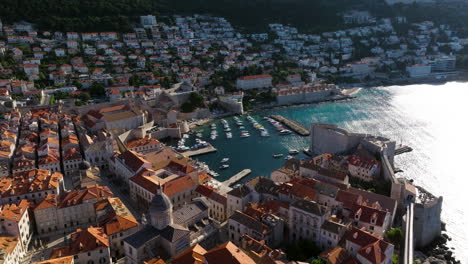 dubrovnik city in early morning in croatia - aerial drone shot