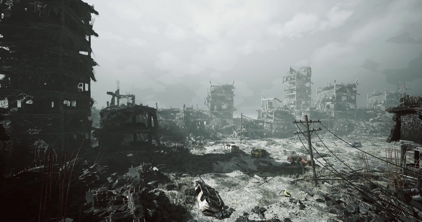 Somber wilderness cloaked in dense fog and arid surroundings