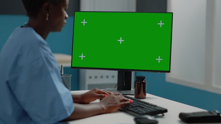 Arzt vor einem Greenscreen-Computer