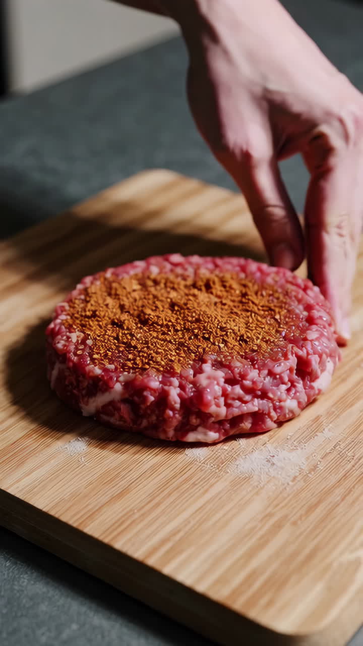 Preparing a seasoned beef burger patty