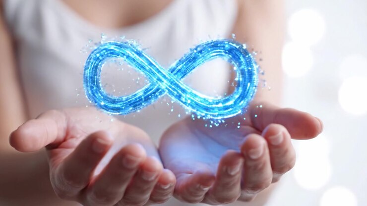 Captivating Display of Infinite Potential: A Visual Representation of Endless Possibilities and Connections Portrayed Through Hands and a Glowing Infinity Symbol