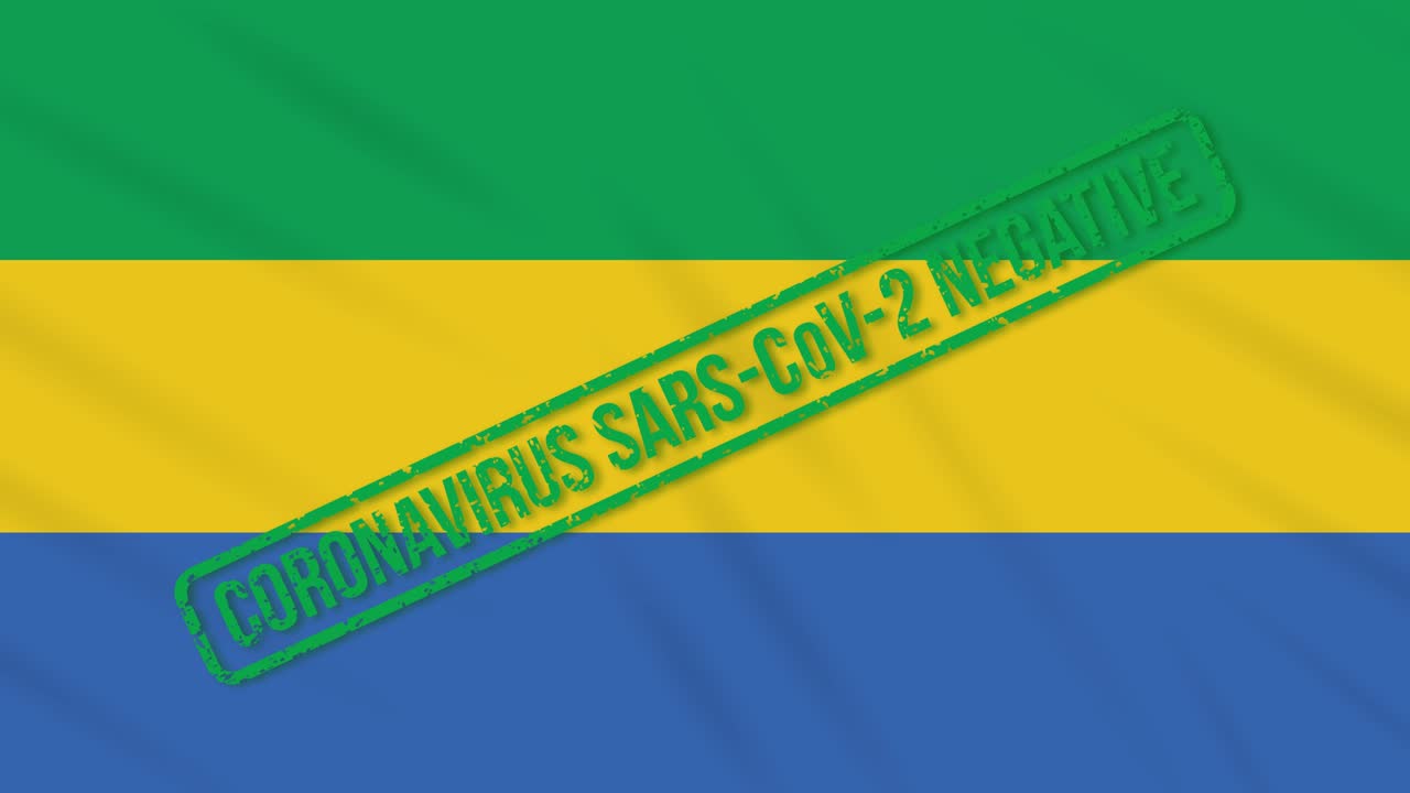 gabón balanceando la bandera con el sello verde de la libertad del coronavirus, bucle