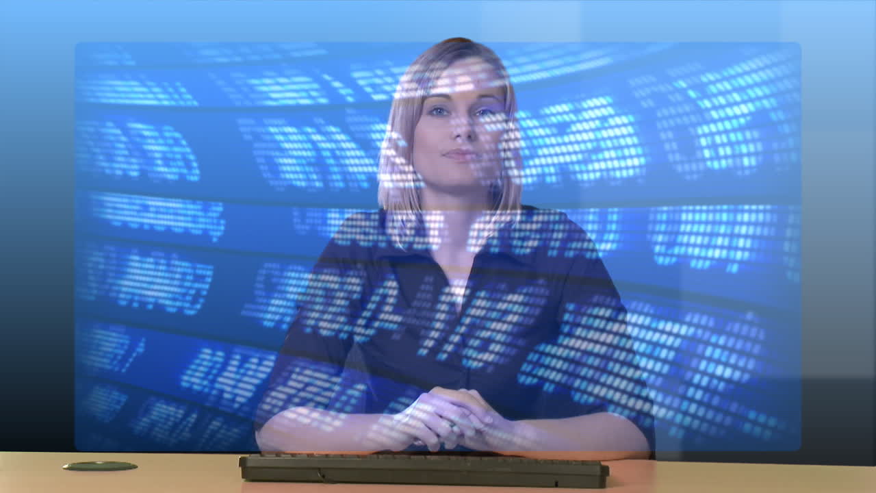 привлекательная женщина, представляющая рыночные цифры