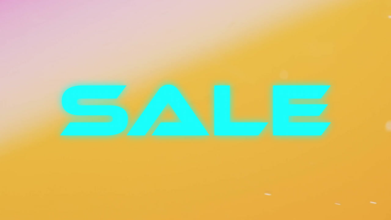 Animation of sale text over orange shapes