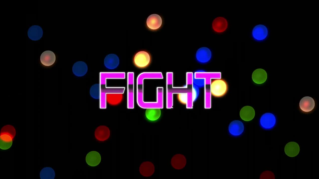 빛의 반점 위에 분홍색 금속 문자로 싸움 텍스트의 애니메이션