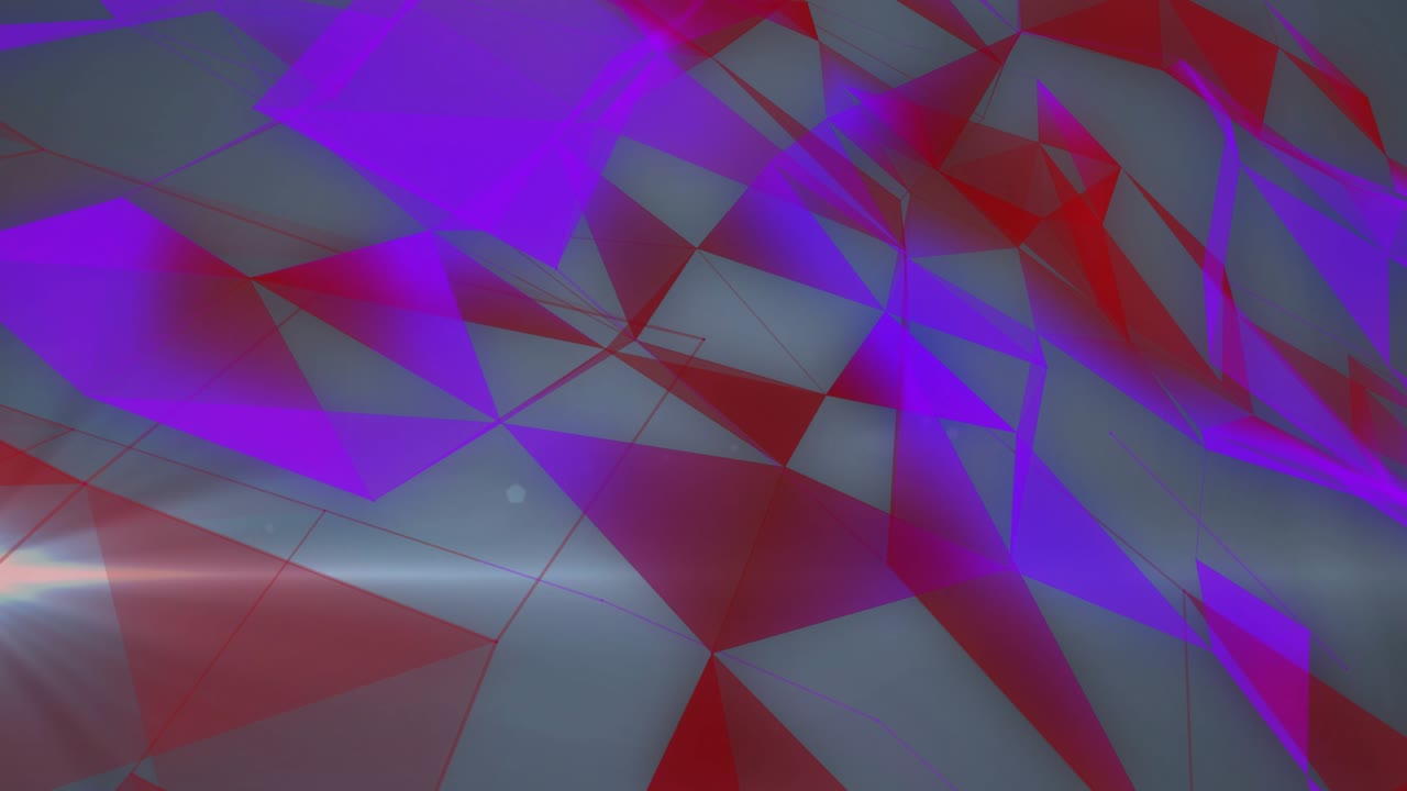 At start red triangles drifting into view overlaying purple shapes forming mesh pulsing lens flare
