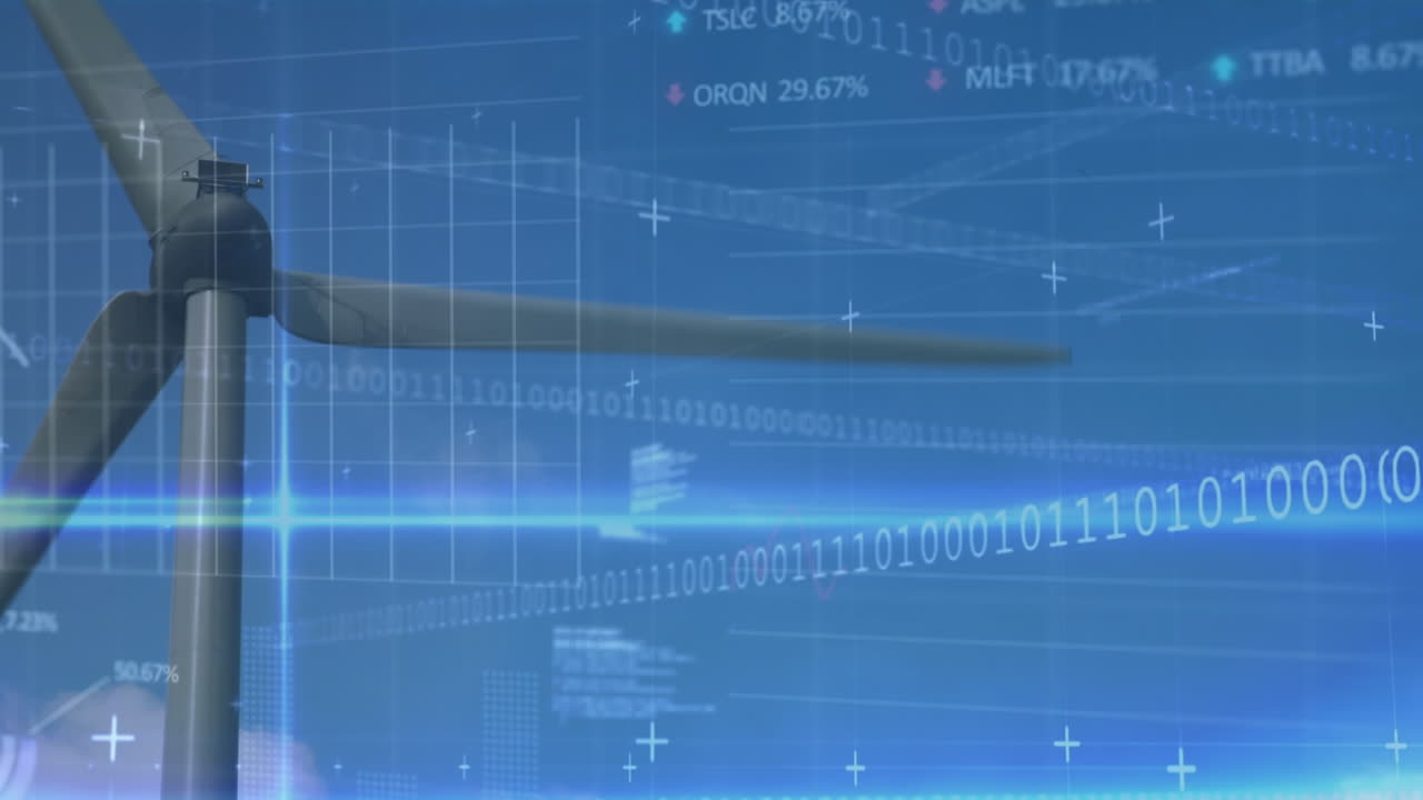 금융 데이터 처리 및 바람 터빈에 대한 바이너리 코딩의 애니메이션