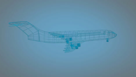 revolving technical drawing of plane on a blue background