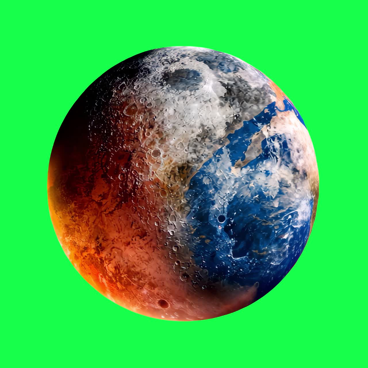 Spinning planet animation, transparent 4K video, green screen animation, transparent 4K video, green
