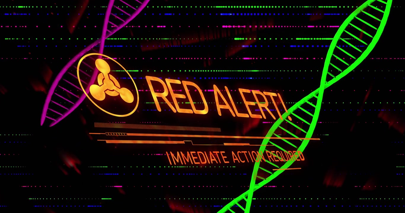 Glitch bringing purple-green helices pulsing RTJ morphing to RED ALERT! IMMEDIATE ACTION REQUIRED