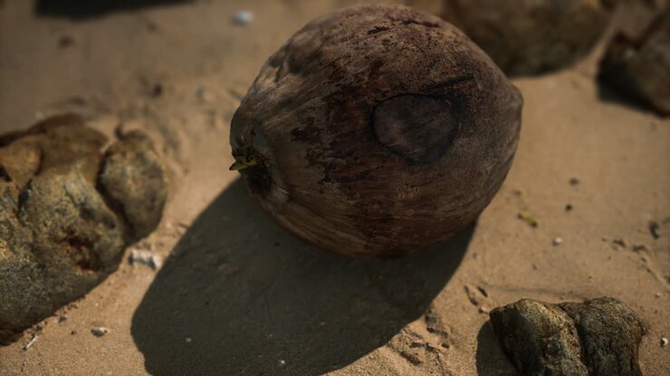 brown coconut on the beach sand