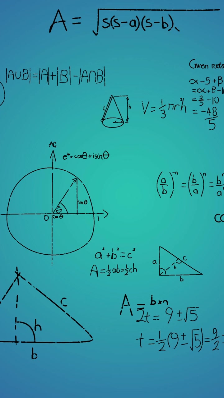 Animazione di elaborazione dati matematici su sfondo blu