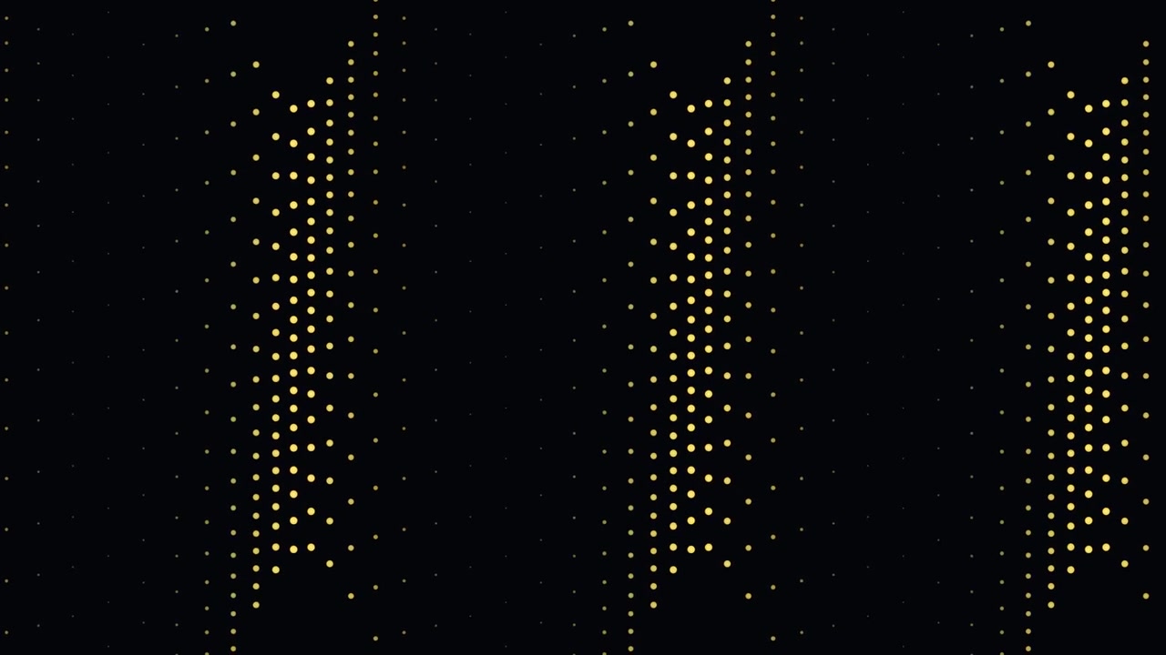 Abstract Golden Dots Moving in Vertical Columns on Black Background
