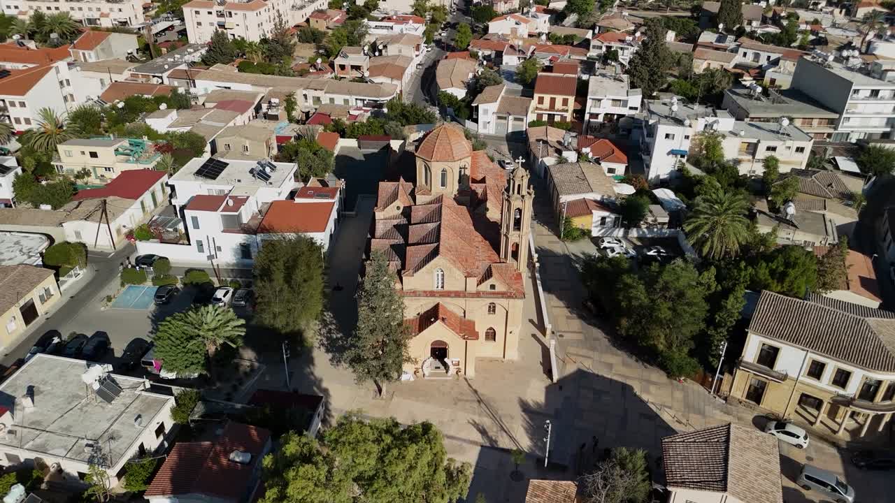 Saint Barbara Medieval Church In Kaimakli, Old Town Nicosia, Cyprus. Aerial Drone Shot