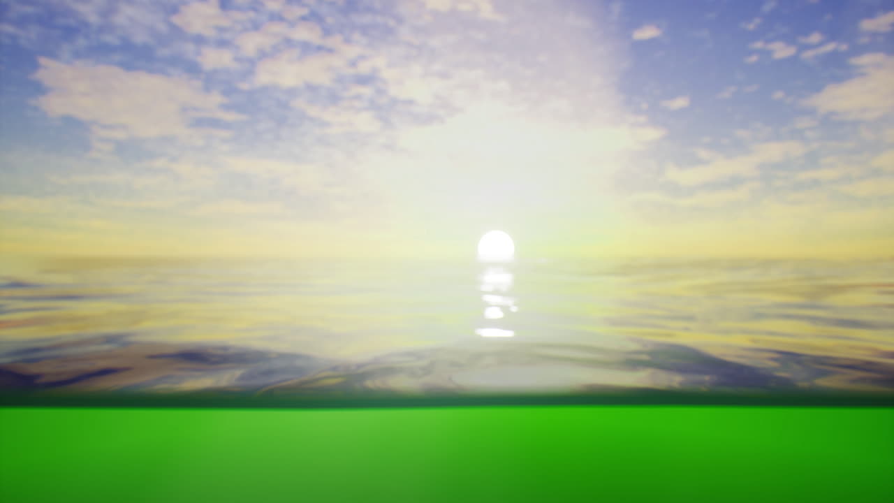 Serene sunset over calm waters with gentle waves and soft clouds