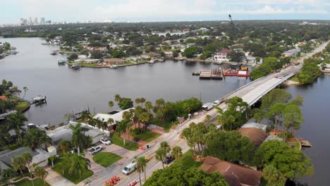 4k drone video of bridge repair crews working on 40th avenue bridge in st petersburg, florida on sunny summer day-5