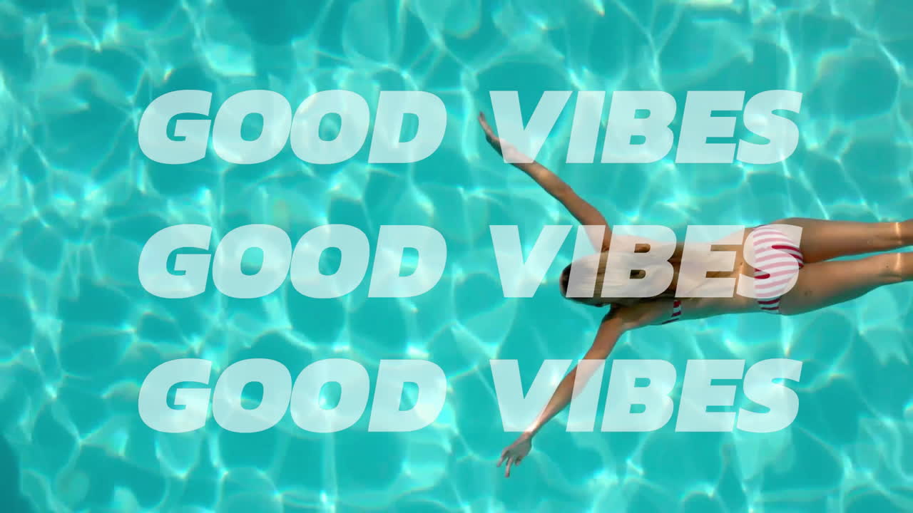 Animation of person swimming in pool with Good Vibes text over water