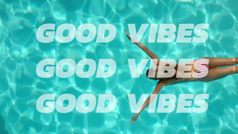 animation of person swimming in pool with good vibes text over water