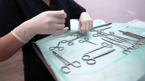 crop veterinary surgeon preparing tools for operation against dog