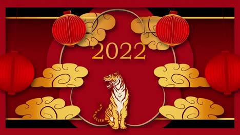 chinese zodiac tiger 2022. chinese new year celebration background, golden and red chinese decorative classic festive background for a holiday