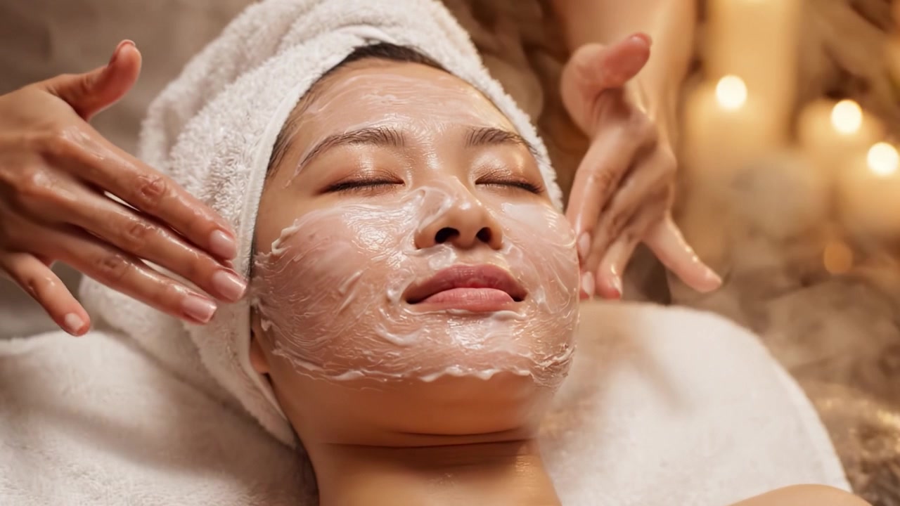 Tratamento de Spa Relaxante: Uma experiência facial serena com ambiente calmante e ingredientes naturais para amantes de spa em busca de paz e rejuvenescimento.
