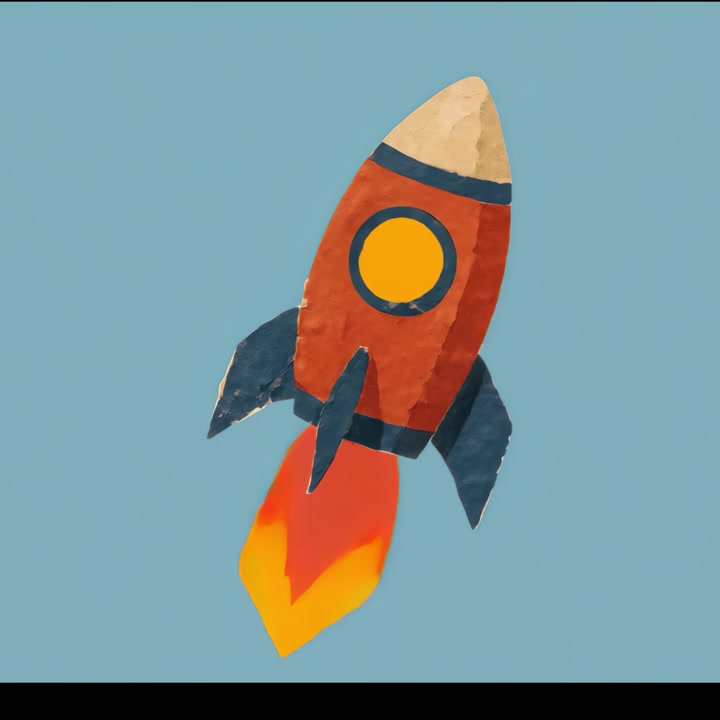 Animated Paper Craft Rocket Flying Against Blue Background