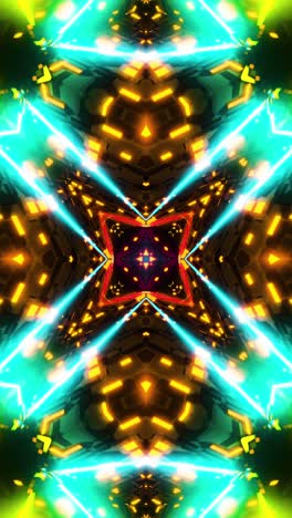 flying in a tunnel with flashing multicolored fluorescent lights. kaleidoscope vertical looped video