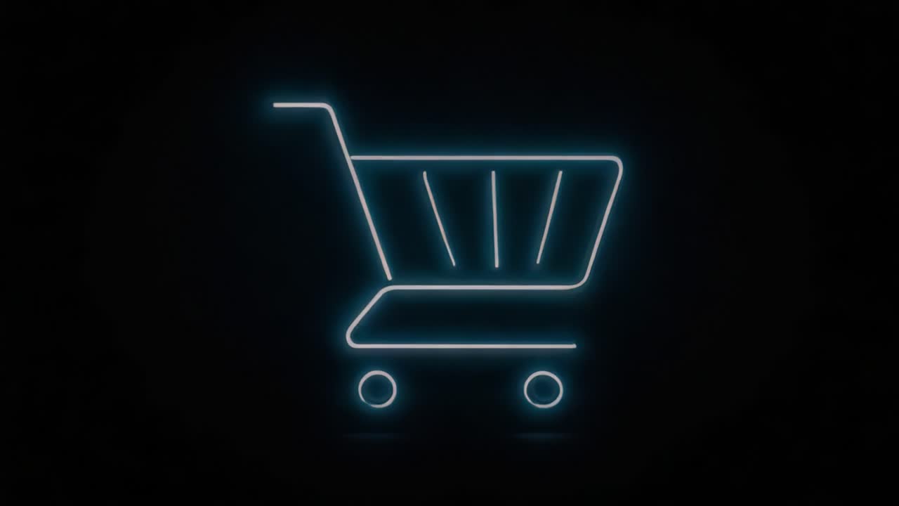 A Vibrant Neon Shopping Cart Icon Illuminates the Digital Marketplace, Eliciting a Sense of Modern Consumerism and Online Shopping Trends in a Captivating Visual Display