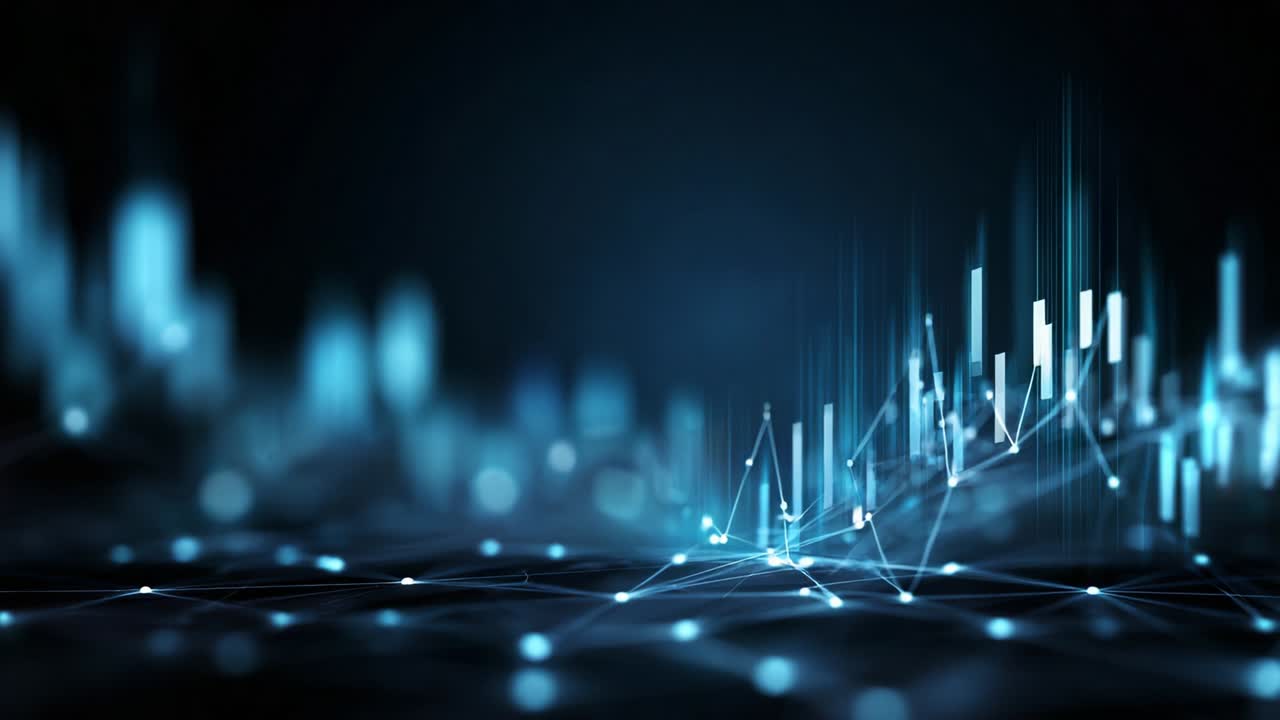 Dynamic Visualization of Abstract Data Trends Represented Through Elegant Light Patterns and Geometric Lines in a Dark Background, Showcasing the Intersection of Technology and Aesthetics