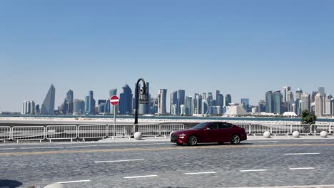doha skyline and coastal road view