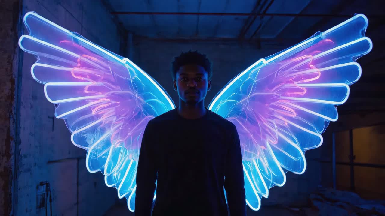 Man with Neon Angel Wings