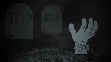 Halloween-Hintergrundanimation-Mit-Der-Hand-Auf-Dem-Friedhof