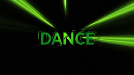 animation of dance text over neon light trails on black background