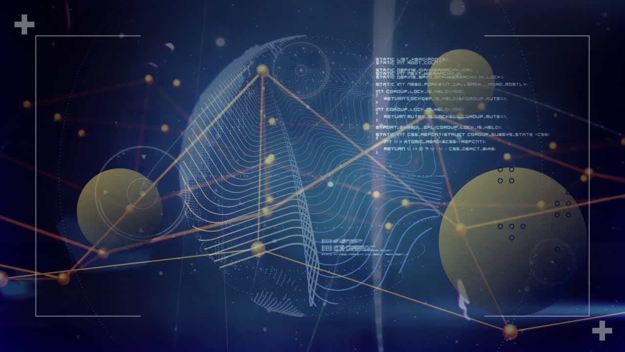 추상적인 네트워크 배경 위에 디지털 글로브 및 데이터 포인트 애니메이션