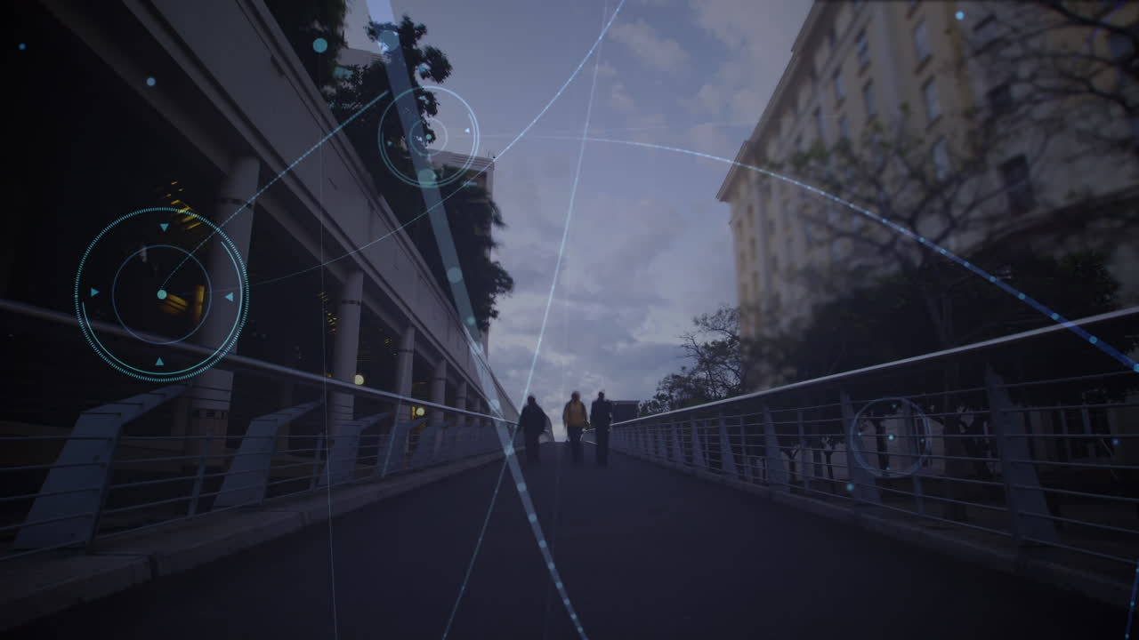 Animation of network of connections over cityscape