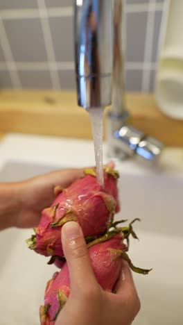 washing dragon fruit