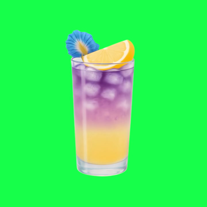Animeret lagdelt sommerfugleærteblomstdrik med citron og is
