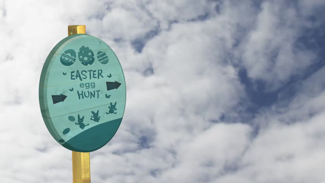 Animation of  round road sign with the sky in the background