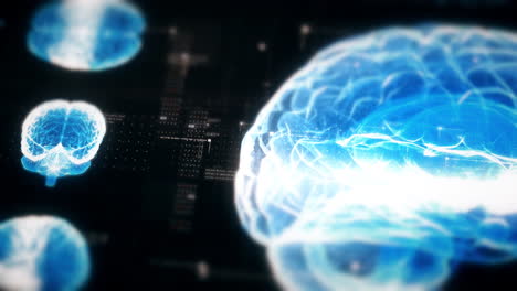 futuristic head up display of virtual holographic biomedical brain neuron pathology and diagnostic scan