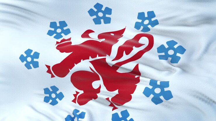 Flagg for det tyskspråklige samfunnet (Belgia) som vifter i vinden med svært detaljert stofftekstur. Sømløs loop.