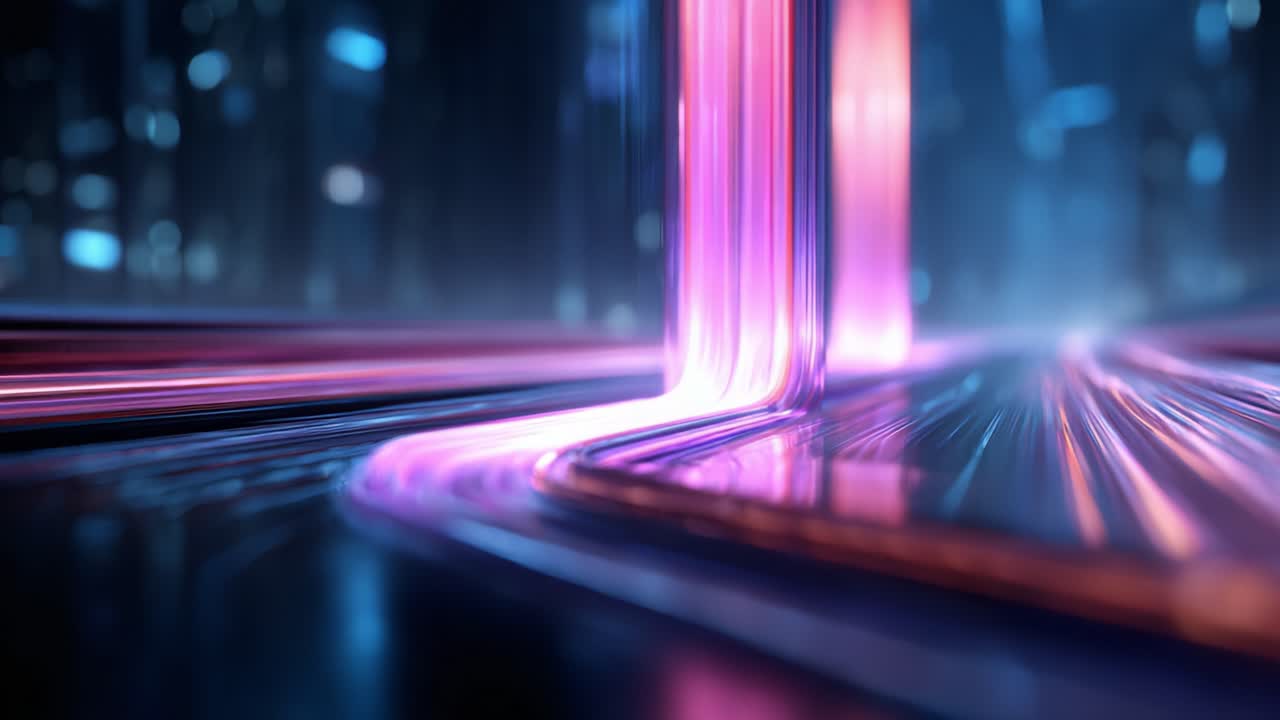 An Abstract Exploration of Dynamic Light Paths and Vibrant Colors in a Futuristic Digital Environment Showcasing Movement and Flow Between Metallic Surfaces